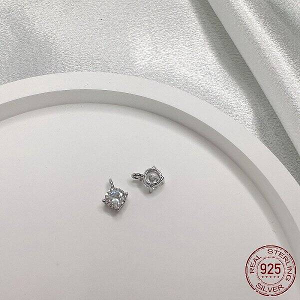 Rhodium Plated 925 Sterling Silver Micro Pave Clear Cubic Zirconia Charms