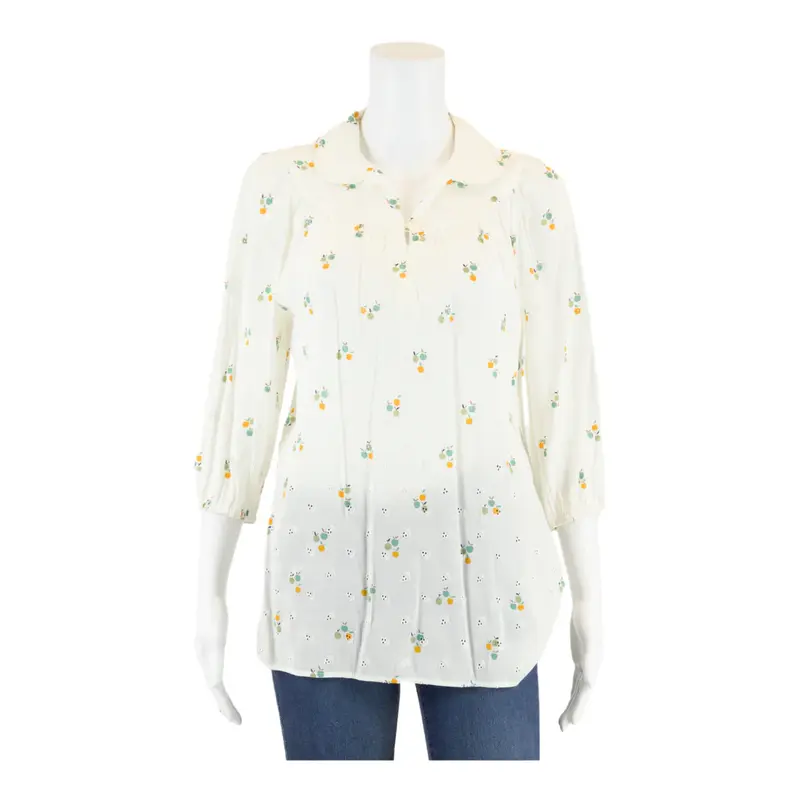 Blouse White Spotted Long Sleeve Womens M