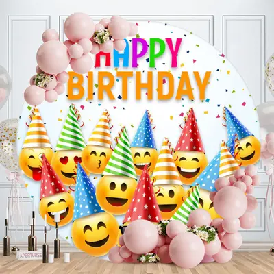 Aperturee Happy Smiley Round Happy Birthday Party Backdrop