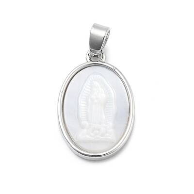 Brass Pave Carved Natural White Shell Religion Oval Pendants