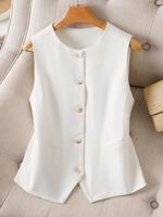 Women's Solid Color Button Front Vest Blazer, Chic Casual Fashion Comfy Sleeveless Outerwear for Daily Outdoor Wear, Women Cl...