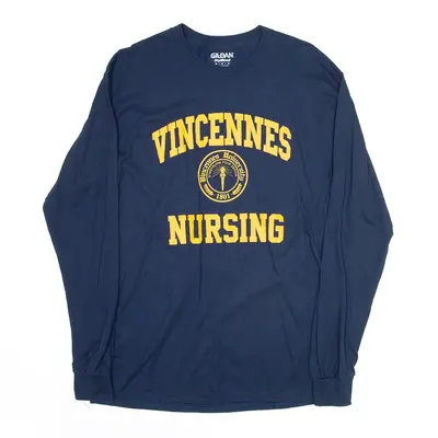 GILDAN Vincennes Nursing University Blue USA Long Sleeve T-Shirt Mens M