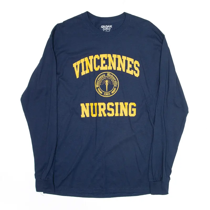 GILDAN Vincennes Nursing University Blue USA Long Sleeve T-Shirt Mens M