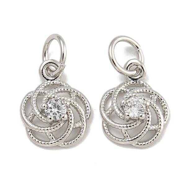 Rack Plating Brass Micro Pave Clear Cubic Zirconia Charms