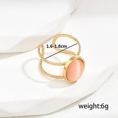 Stylish Stainless Steel Cat Eye Oval Open Cuff Ring for Women Vacation Gift