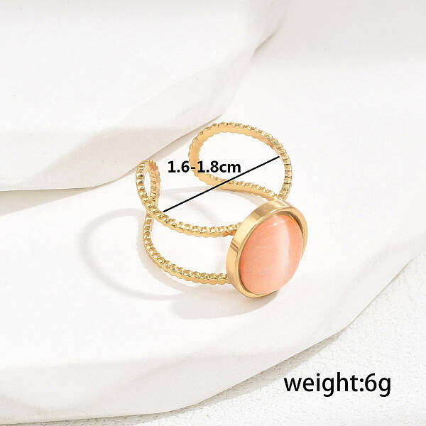 Stylish Stainless Steel Cat Eye Oval Open Cuff Ring for Women Vacation Gift