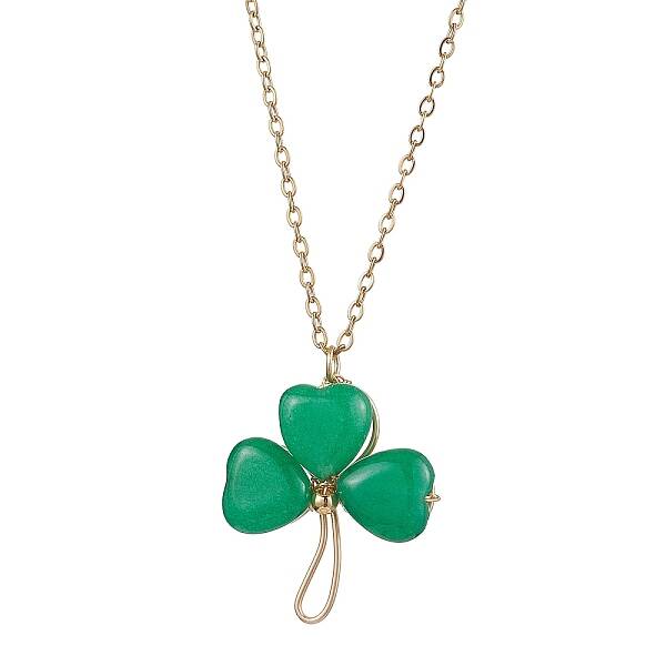 Natural Malaysia Jade Dyed Shamrock Pendant Necklace