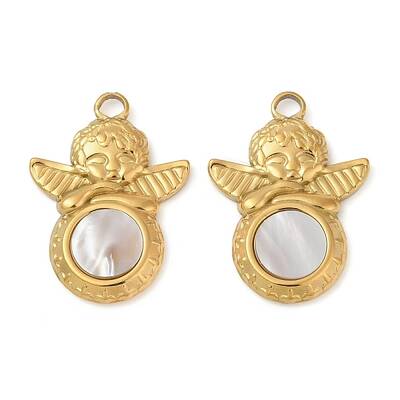 304 Stainless Steel Natural White Shell Pendants