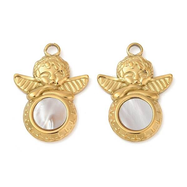 304 Stainless Steel Natural White Shell Pendants
