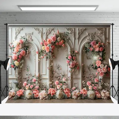 Retro White Wall Spring Floral Photography Backdrop
