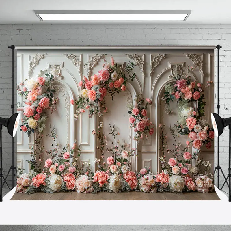 Retro White Wall Spring Floral Photography Backdrop