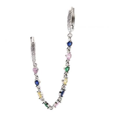 Colorful Cubic Zirconia Dangle Chains Double Hoop Earrings
