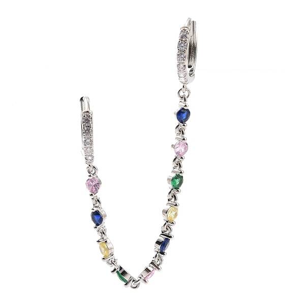 Colorful Cubic Zirconia Dangle Chains Double Hoop Earrings