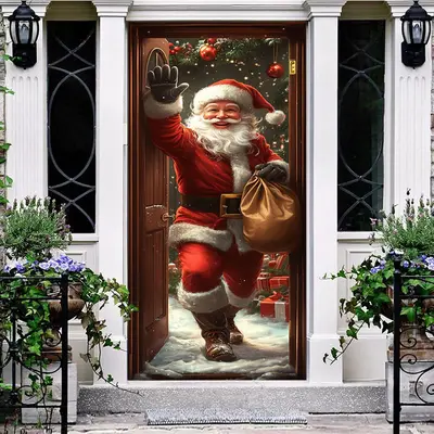 Snowy Christmas Gift Santa Claus Knocking Door Cover - Aperturee