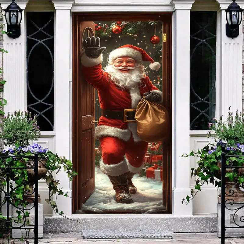 Snowy Christmas Gift Santa Claus Knocking Door Cover - Aperturee