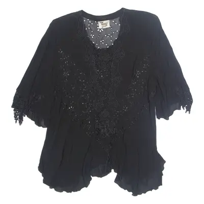 JERRY Sheer Womens Blouse Black 3/4 Sleeve Viscose M
