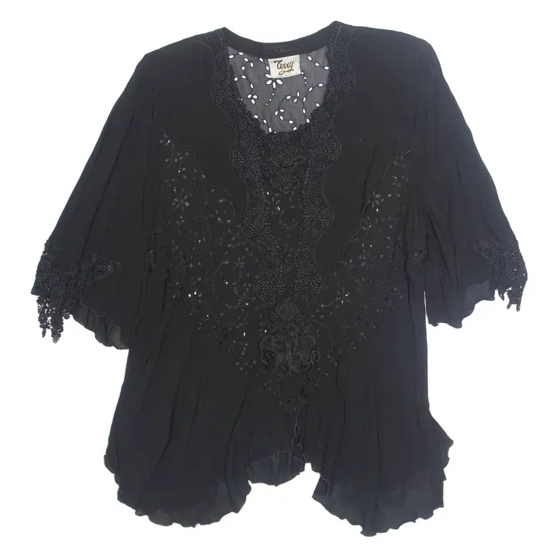 JERRY Sheer Womens Blouse Black 3/4 Sleeve Viscose M