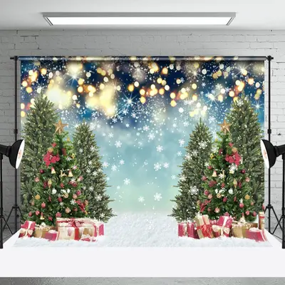 Aperturee Snowflakes Light Pine Trees Gifts Christmas Backdrop - Aperturee