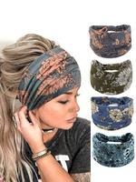 Floral Print Knot Design Sports Hair Band, Pickleball & Tennis Clothes, Sporty Wide Hair Band for Yoga Running Cycling, Elast...