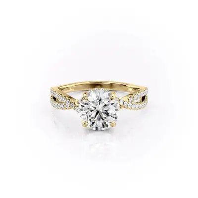 Sterling Silver with Yellow Gold Plated Round Cut Moissanite Personalized Engraving Engagement Ring