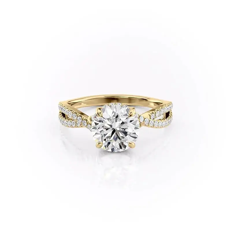 Sterling Silver with Yellow Gold Plated Round Cut Moissanite Personalized Engraving Engagement Ring