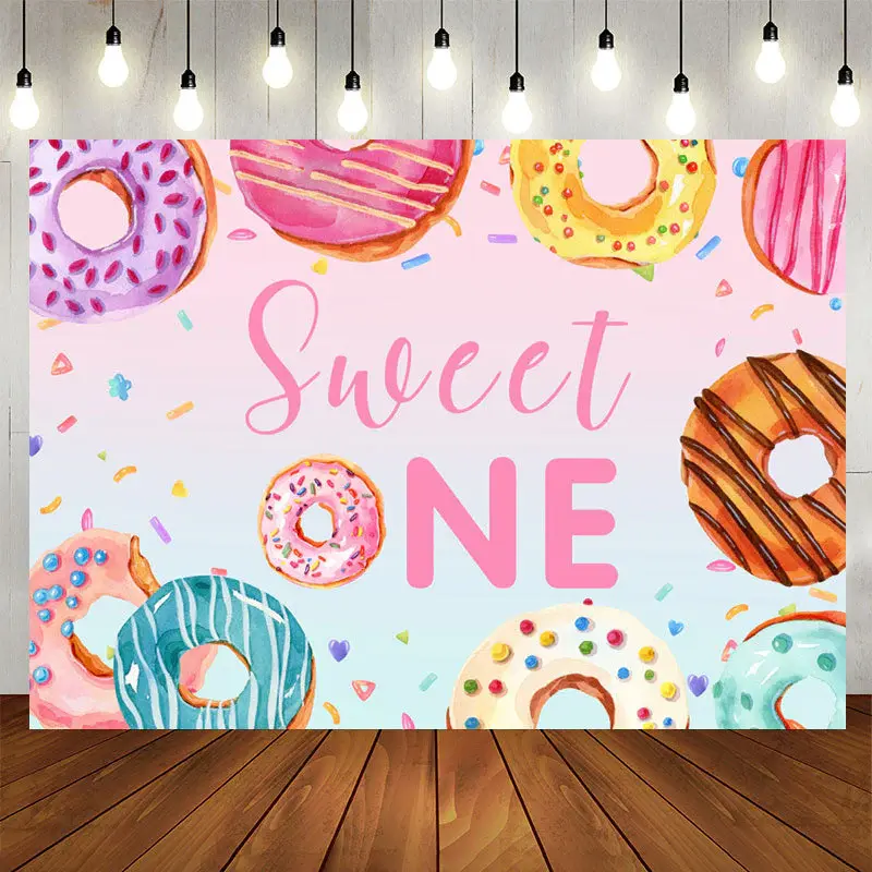 Aperturee Colorful Donut Themed Sweet One Birthday Backdrop