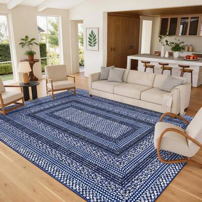 Garvee Modern Bordered 4x6 Area Rug Non Slip Washable Soft Low Pile Ultra Thin TPE Backing Living Room Bedroom Dining Office