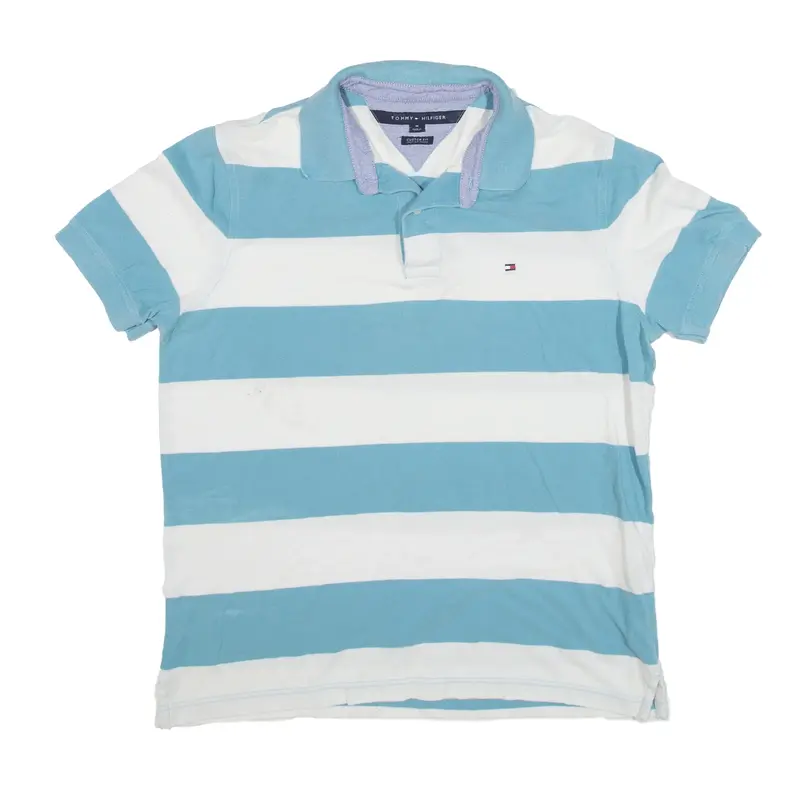 TOMMY HILFIGER Polo Shirt Blue Striped Short Sleeve Mens M