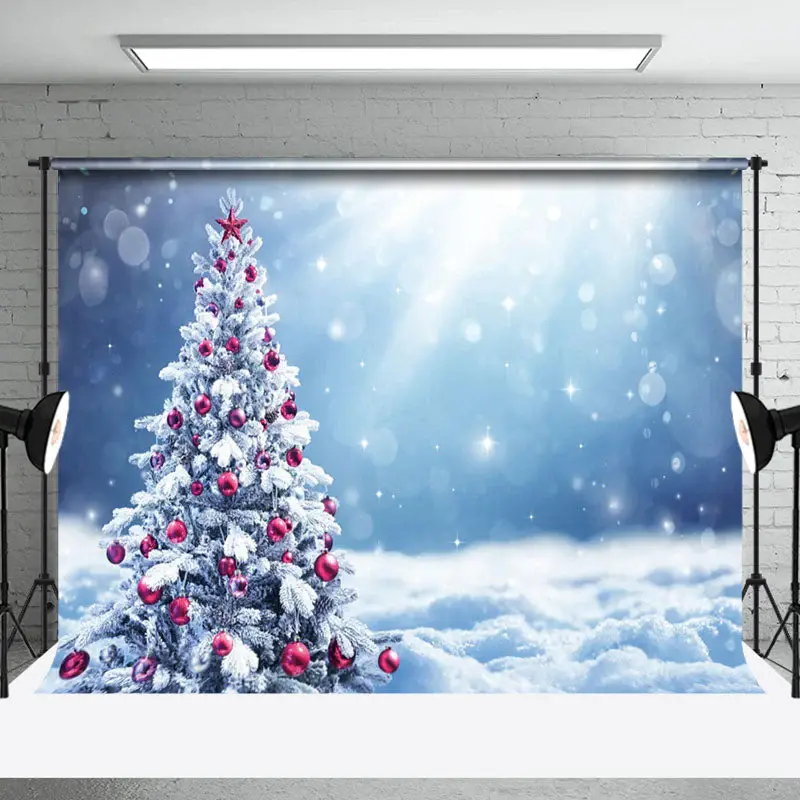 Aperturee Snowy Red Bauble Christmas Tree Sunshine Backdrop - Aperturee