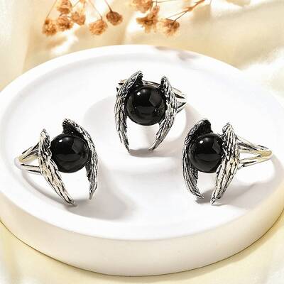 Natural Obsidian Wings Adjustable Rings