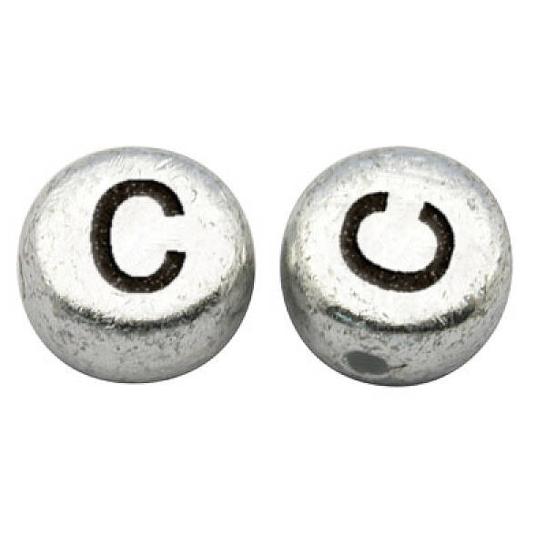Silver Color Plated Acrylic Horizontal Hole Letter Beads