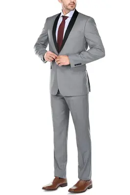 Grey Slim Fit Shawl Collar Tuxedo - Traditional Men's Style