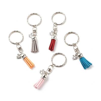 Faux Suede Tassel & Tibetan Style Alloy Pendant Keychain