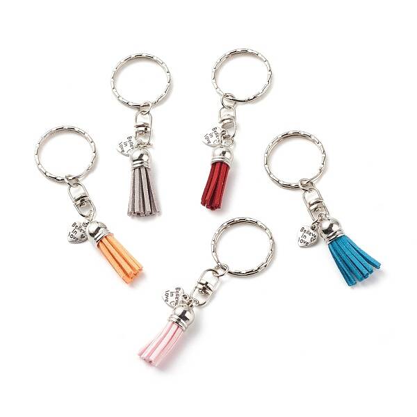 Faux Suede Tassel & Tibetan Style Alloy Pendant Keychain