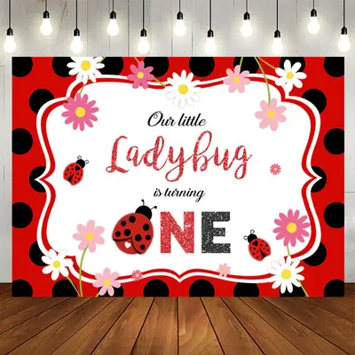 Aperturee Our Ladybug Is Turning 1 Flower Birthday Backdrop