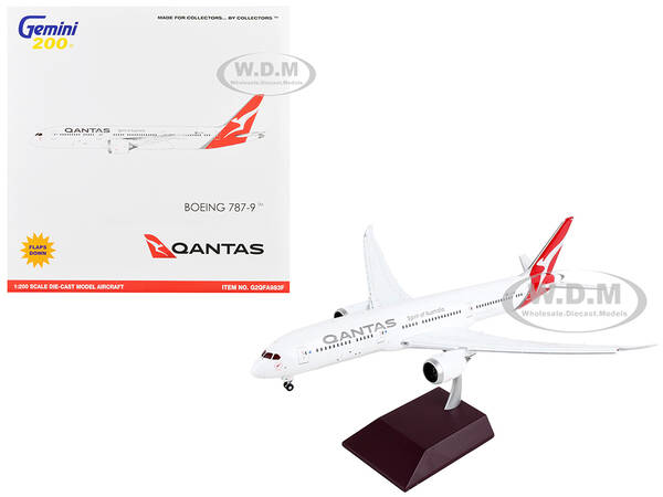 Boeing 787-9 Commercial Aircraft with Flaps Down Qantas Airways - Spirit of Australia White with Red Tail Gemini 200 Series 1...