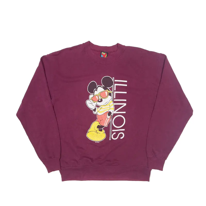 DISNEY Mickey Unlimited Illinois Sweatshirt Maroon 90s Mens M