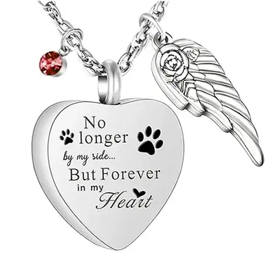 6564 New Style Stainless Steel Heart-Shaped Wings Necklace for Commemorative Relatives Pet Necklace with Ashes Hair Perfume P...