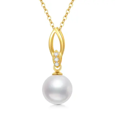 14K Gold Cubic Zirconia & Pearl Pendant Necklace