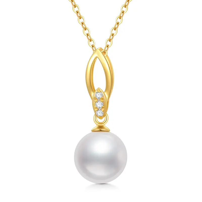 14K Gold Cubic Zirconia & Pearl Pendant Necklace