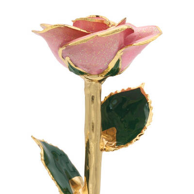 11 24k Gold Trimmed Pink Sparkle Rose
