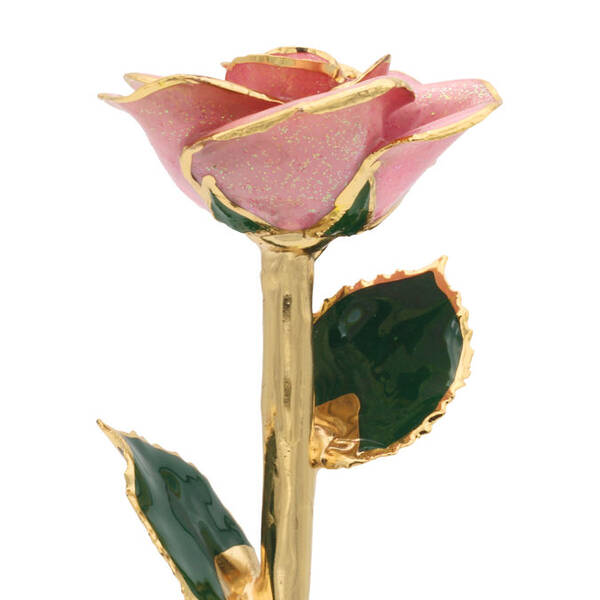 11 24k Gold Trimmed Pink Sparkle Rose