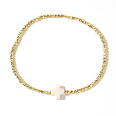 Cross Natural Gemstone & Brass Bead Stretch Bracelets for Women