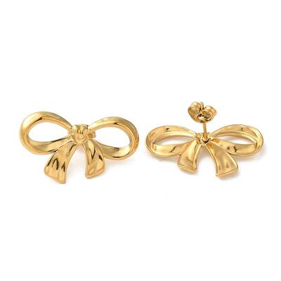 Ion Plating(IP) 304 Stainless Steel Bowknot Stud Earrings