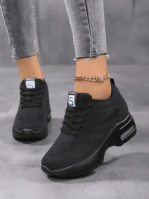 Women's Lace Up Platform Air Cushion Sneakers, Summer 2024 Casual Comfortable Round Toe Low Top Sneakers, Girl's Walking Sho...