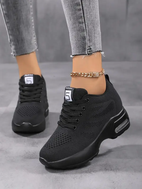 Women's Lace Up Platform Air Cushion Sneakers, Summer 2024 Casual Comfortable Round Toe Low Top Sneakers, Girl's Walking Sho...