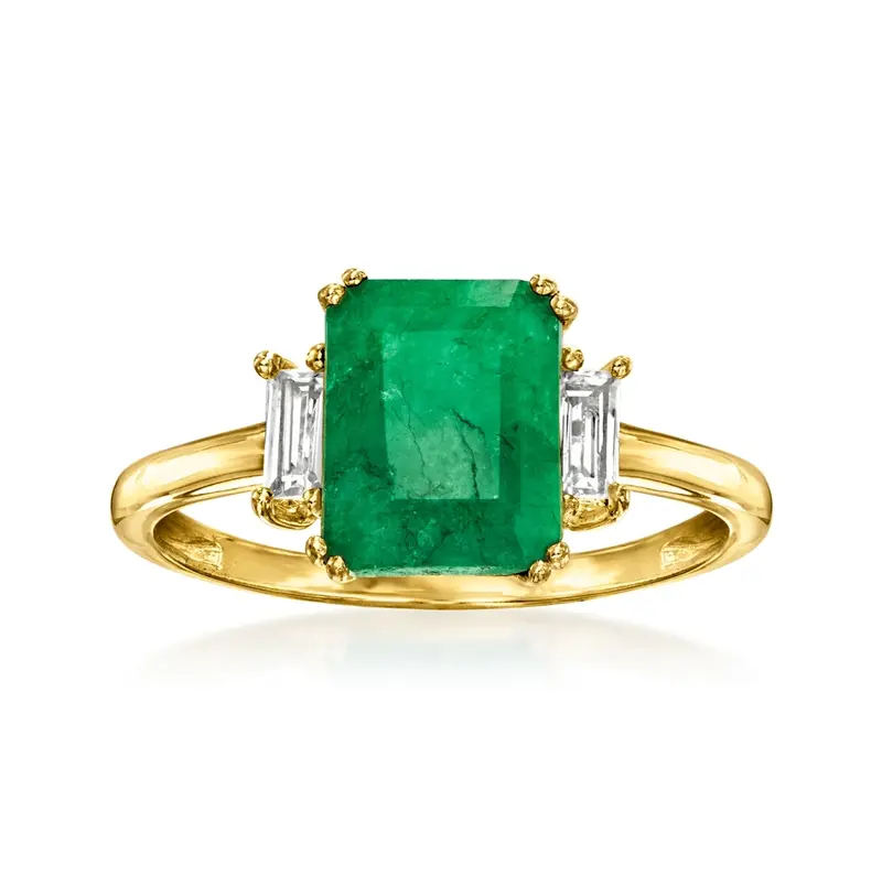 10K Gold 2 to 7 CT Lab Created Emerald & 0.3 CT White Topaz Emerald Cut Custom Anniversary Promise Band