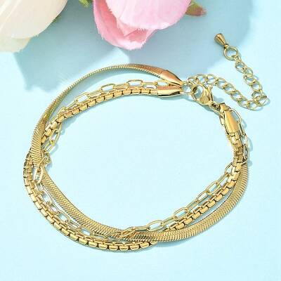 304 Stainless Steel Herringbone & Cable & Half Round Link Chain Bracelets
