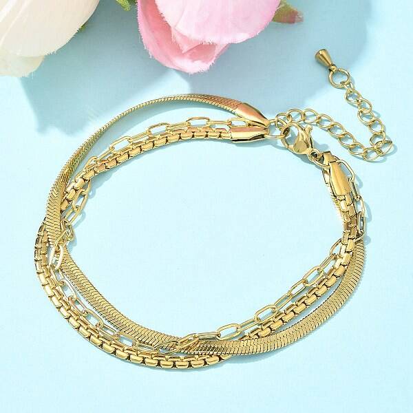 304 Stainless Steel Herringbone & Cable & Half Round Link Chain Bracelets