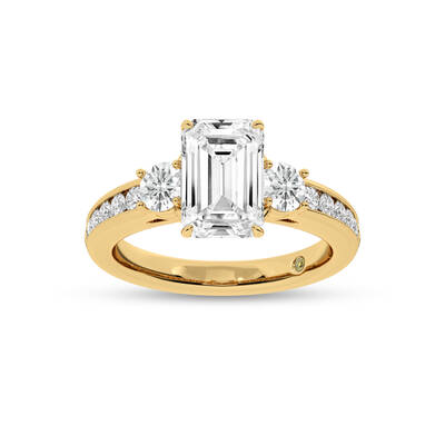 Aura Channel Set Half Coverage Three Stone Emerald Cut Lab Grown Diamond Engagement Ring | Yellow Gold 1 3/4 - 5 CT. TW.